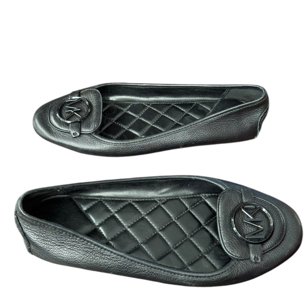 Michael Kors Womens Lillie Black Leather Slip-On Ballet Flats Size 8.5